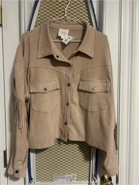 Le Lis Jackets & Blazers - Le Lis Taupe Fringe Suede-Style Button Front Jacket